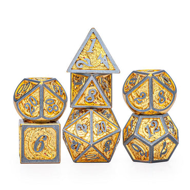 Hymgho Premium Dice - Brushed Gold Solid Metal Dragon Polyhedral Dice Set