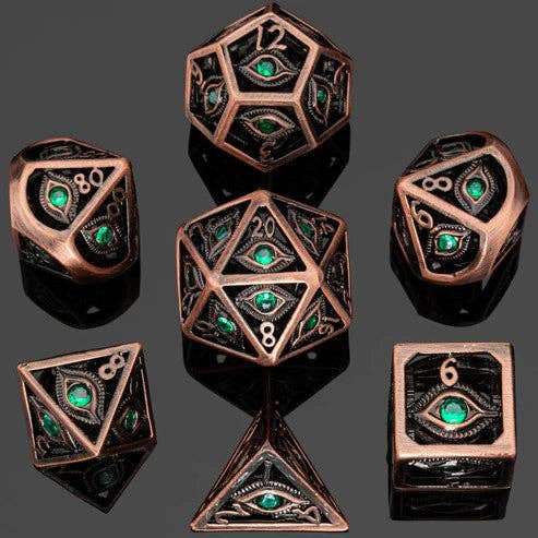 Hymgho Premium Dice - Dragon's Eye Hollow Metal Dice Set - Emerald Green Gems