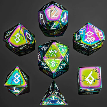 Hymgho Premium Dice - Barbarian Solid Metal Polyhedral Dice Set - Rainbow
