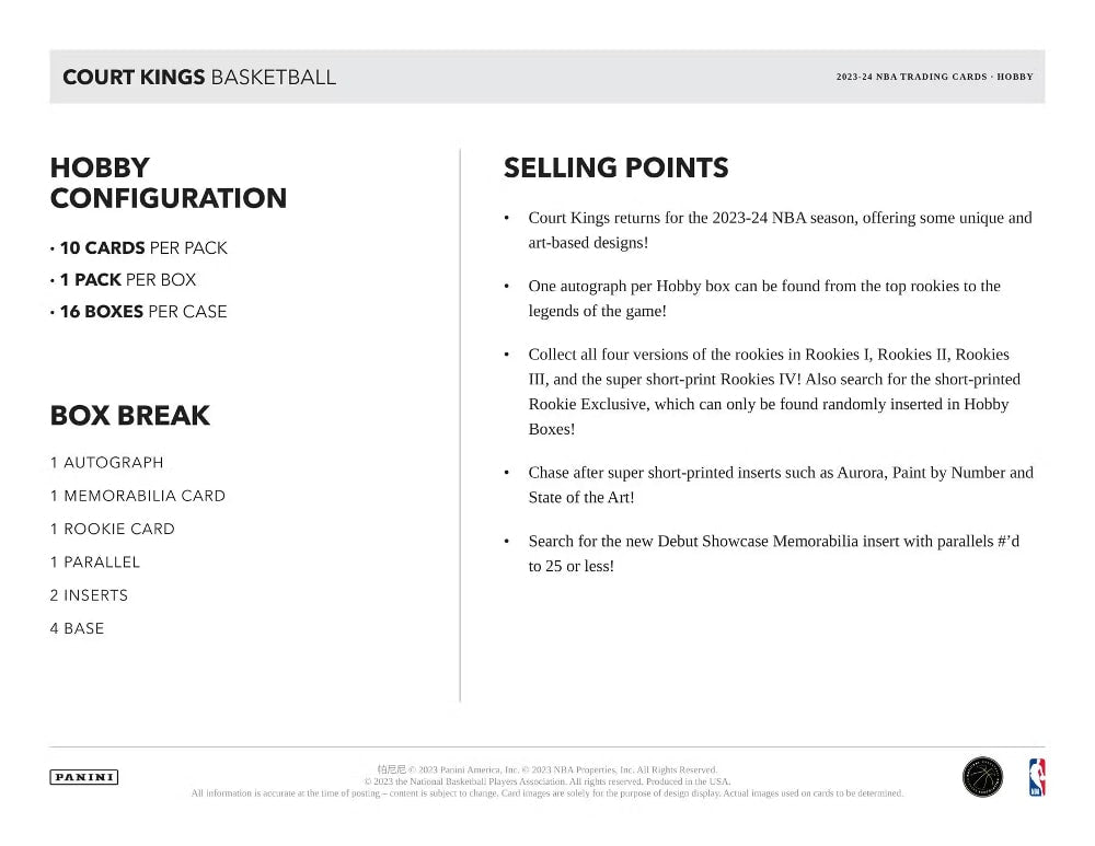 2023-24 Panini Court Kings Basketball Hobby Box