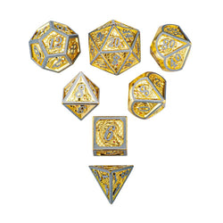 Hymgho Premium Dice - Brushed Gold Solid Metal Dragon Polyhedral Dice Set