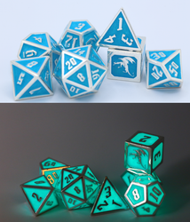 Hymgho Premium Dice - HY00024 Solid Metal Draconis Dice set - Glow In the Dark Blue