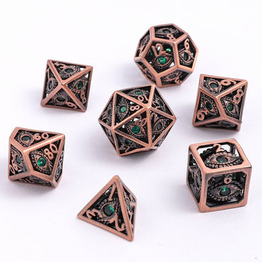 Hymgho Premium Dice - MINI Dragon's Eye Hollow Metal Dice Set - Emerald Green