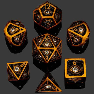 Hymgho Premium Dice - Dragon's Eye Hollow Metal Dice Set - White Gems