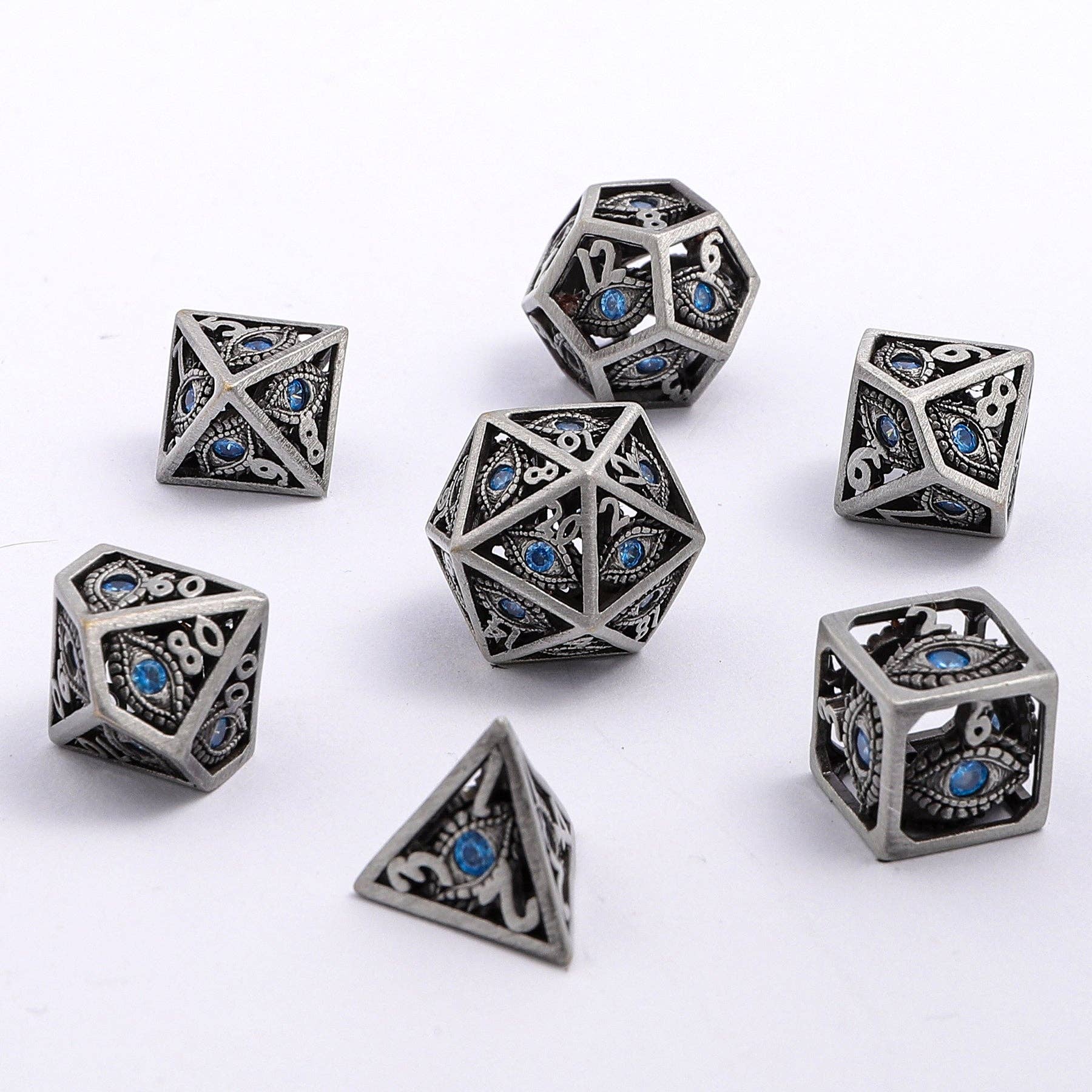 Hymgho Premium Dice - MINI Dragon's Eye Hollow Metal Dice Set - Aqua Blue