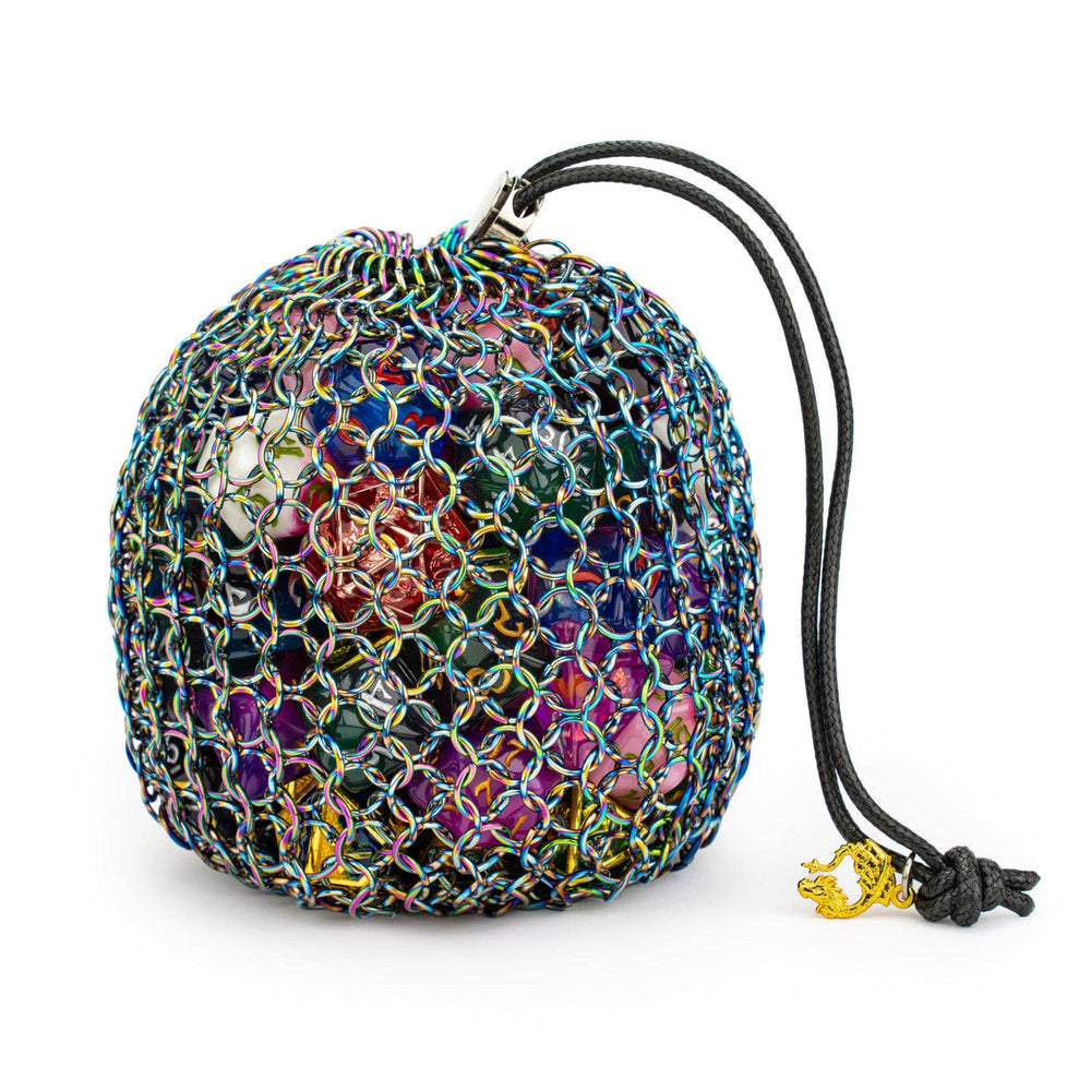 Hymgho Premium Dice - Hero's Chainmail Dice Bag - Rainbow