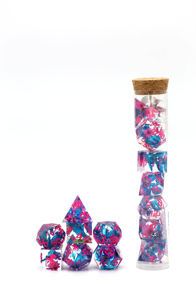 Hymgho Premium Dice - Captured Magic Hand Sanded Sharp Edge Resin - Vapor Wave Blossom