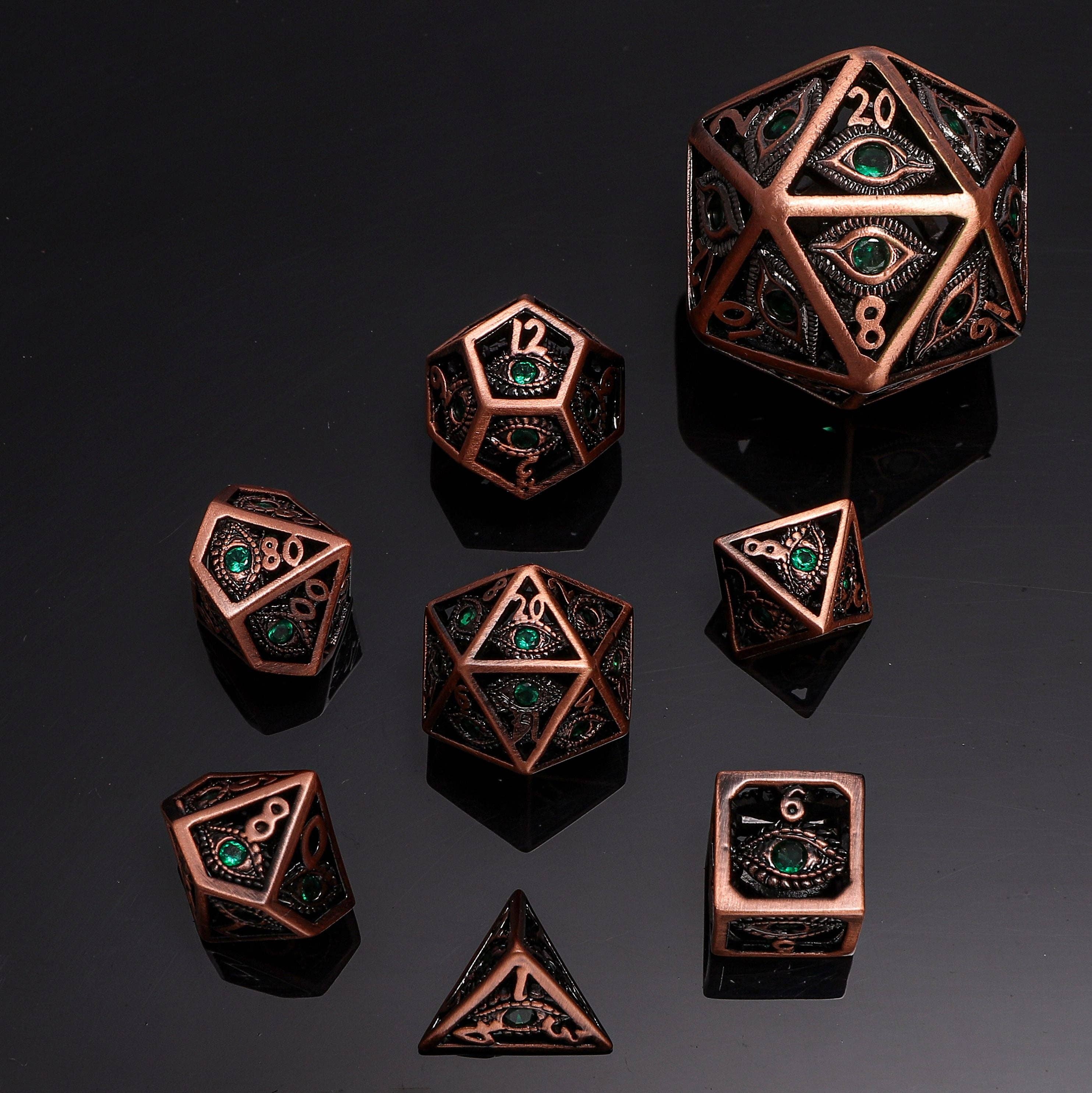 Hymgho Premium Dice - MINI Dragon's Eye Hollow Metal Dice Set - Emerald Green