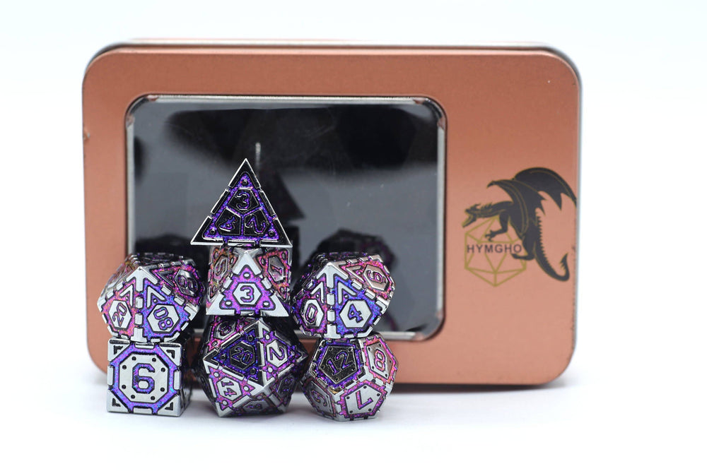 Hymgho Premium Dice - Solid Metal Star Map Dice set - Steel w/ Blue