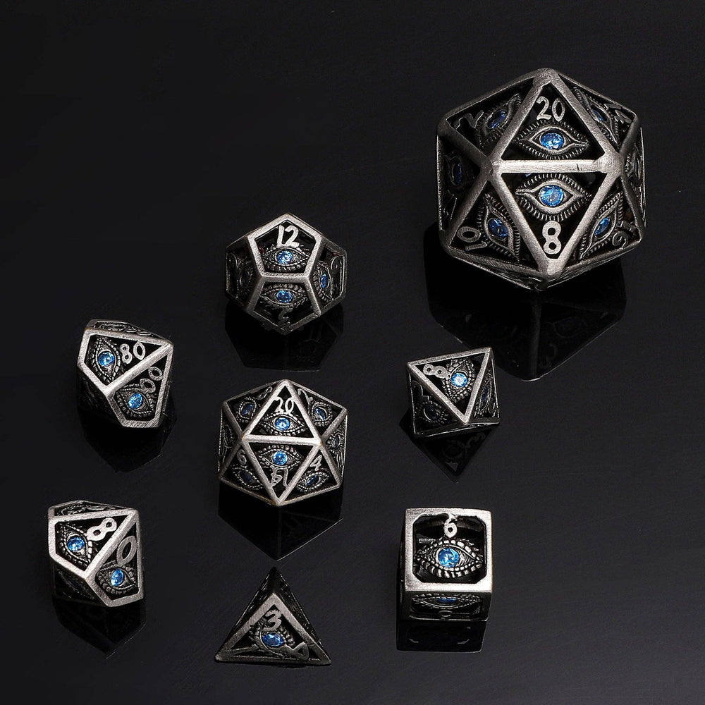 Hymgho Premium Dice - MINI Dragon's Eye Hollow Metal Dice Set - Aqua Blue