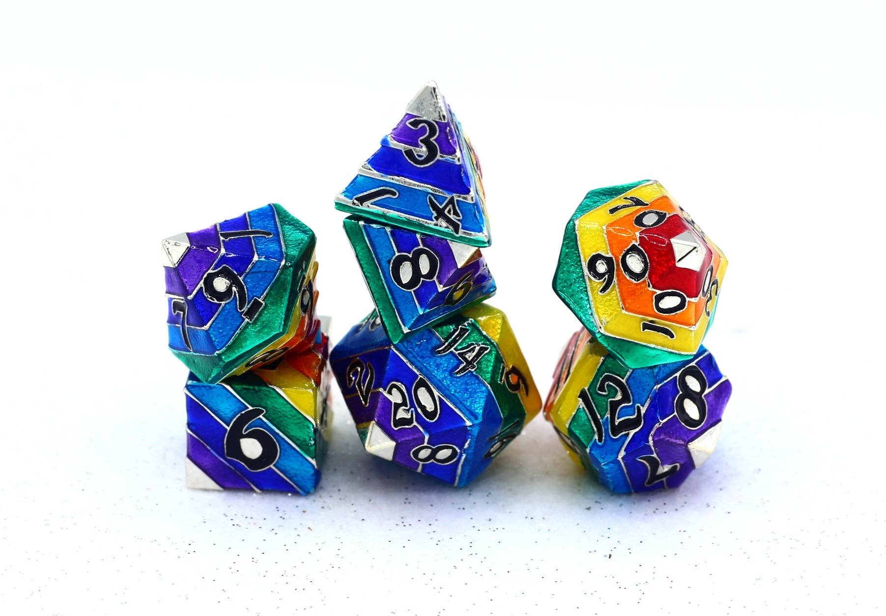 Hymgho Premium Dice - Rainbow Pride solid metal dice set - Silver with Black