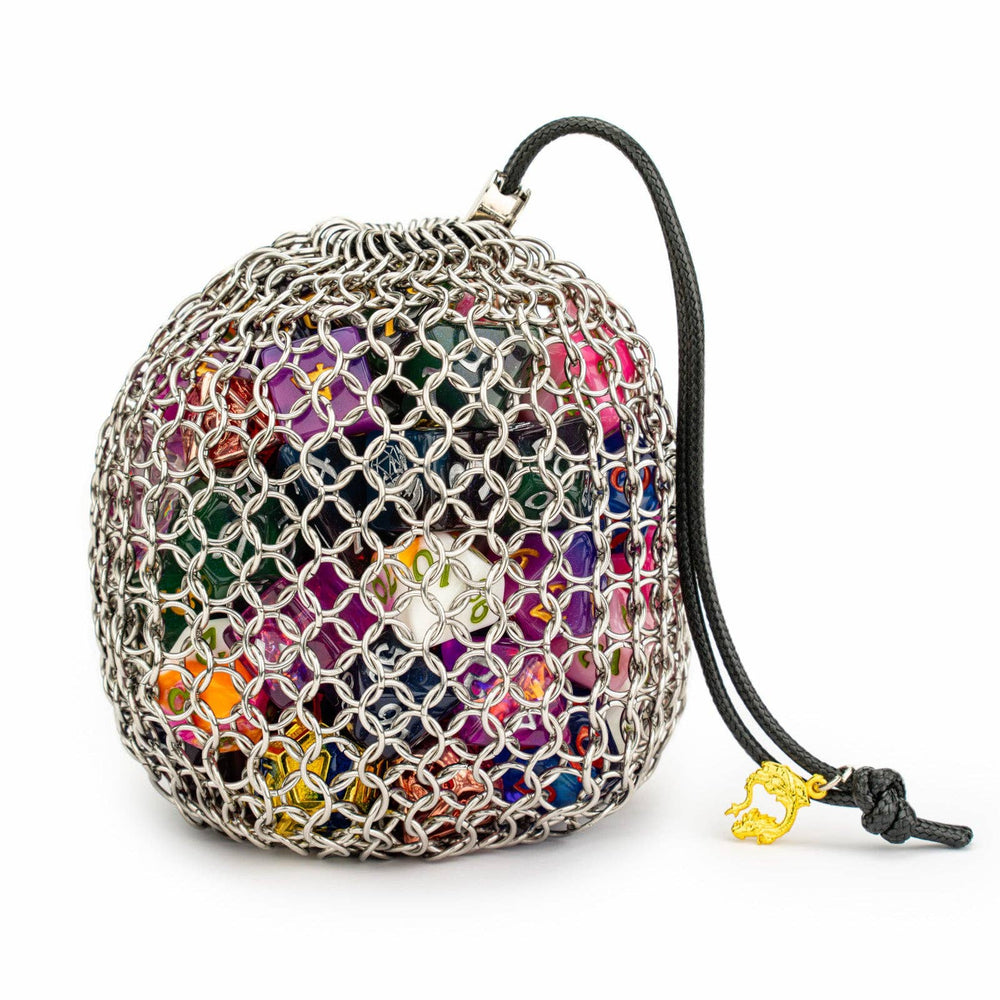 Hymgho Premium Dice - Hero's Chainmail Dice Bag - Silver