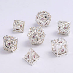 Hymgho Premium Dice - MINI Dragon's Eye Hollow Metal Dice Set - Pink Gems