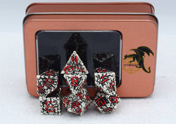 Hymgho Premium Dice - Pile of Skulls Solid Metal Dice Set - Silver w/Red numbers