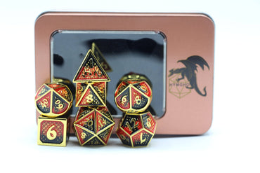 Hymgho Premium Dice - HY00010 Solid Metal Behemoth Dice set - Gold w/ Red and Black