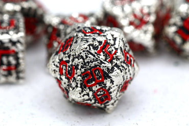 Hymgho Premium Dice - Pile of Skulls Solid Metal Dice Set - Silver w/Red numbers