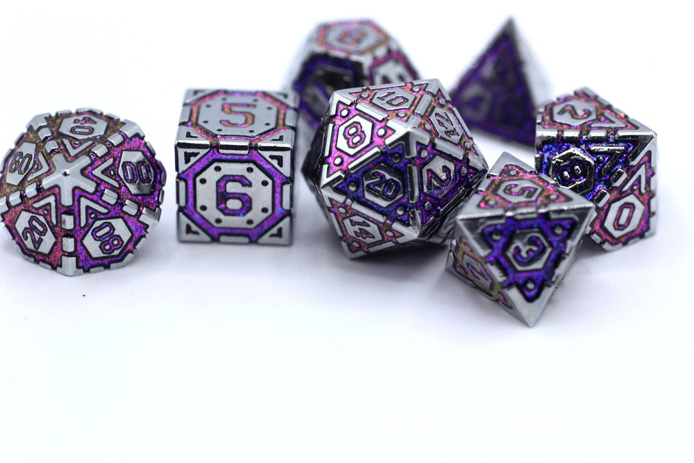 Hymgho Premium Dice - Solid Metal Star Map Dice set - Steel w/ Blue