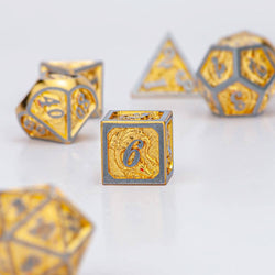Hymgho Premium Dice - Brushed Gold Solid Metal Dragon Polyhedral Dice Set