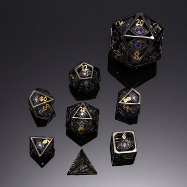 Hymgho Premium Dice - MINI Dragon's Eye Hollow Metal Dice Set - Purple Gem