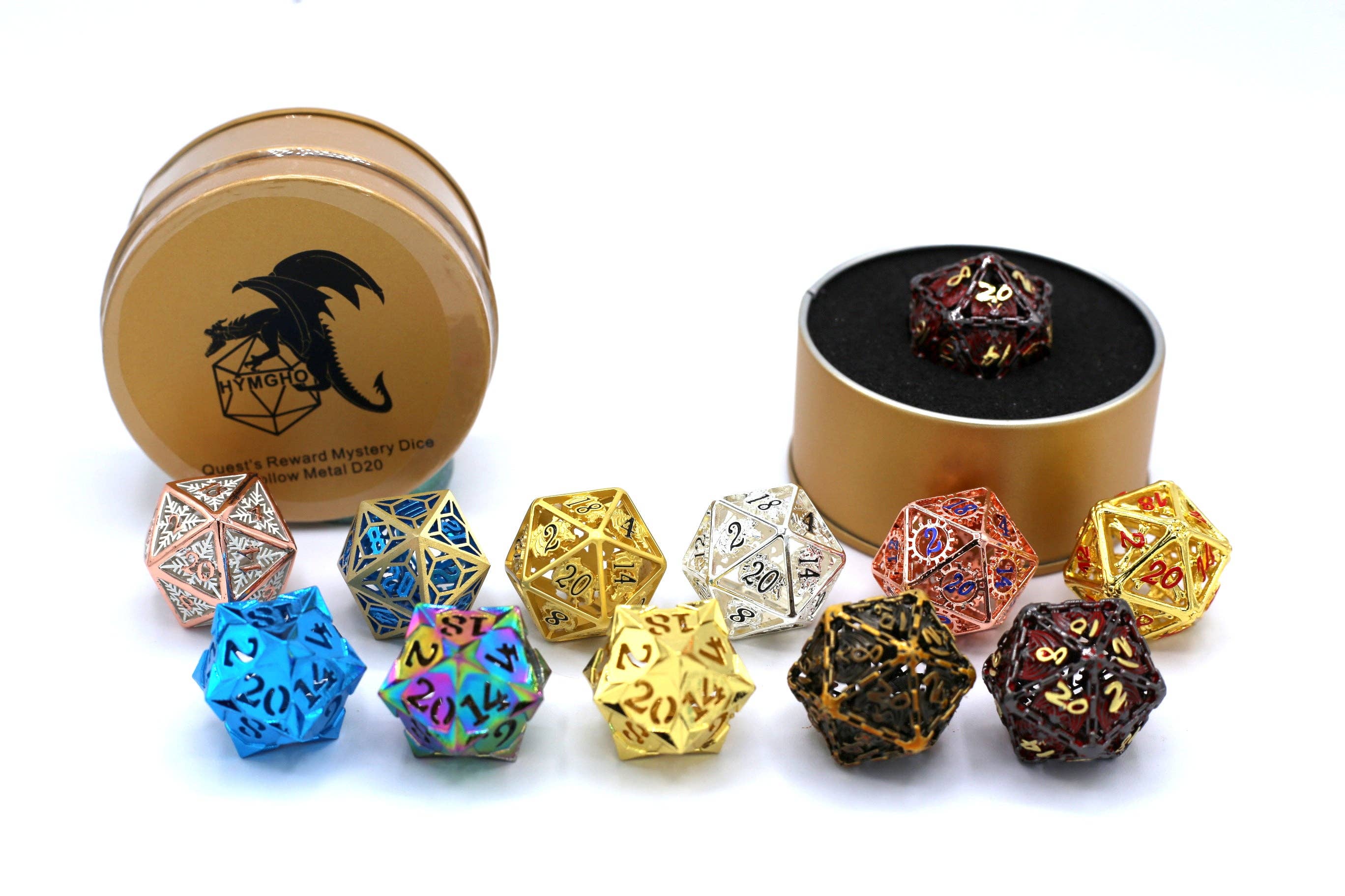 Hymgho Premium Dice - Quest's Reward Mystery Dice - Hollow Metal D20s