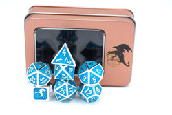 Hymgho Premium Dice - HY00024 Solid Metal Draconis Dice set - Glow In the Dark Blue