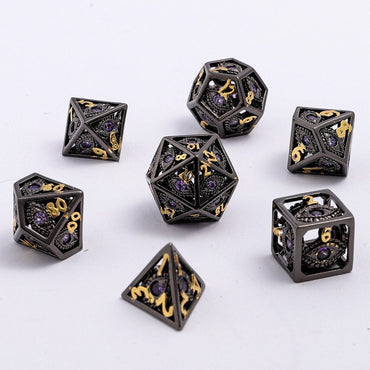 Hymgho Premium Dice - MINI Dragon's Eye Hollow Metal Dice Set - Purple Gem