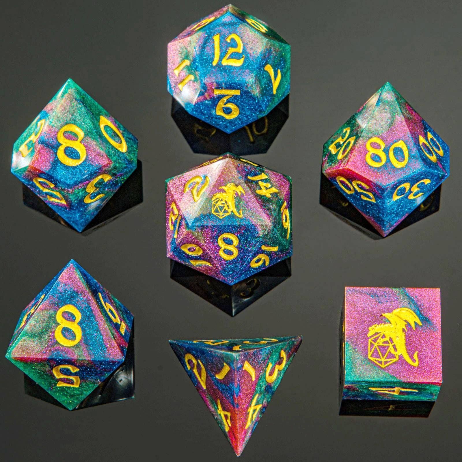 Hymgho Premium Dice - Captured Magic Sharp Edge Resin Dice Set - Chromatic Dragon