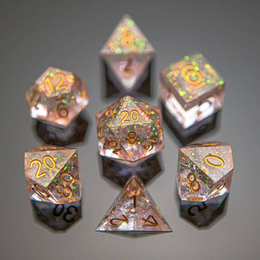 Hymgho Premium Dice - Captured Magic Hand Sanded Sharp Edge Resin - Crystal