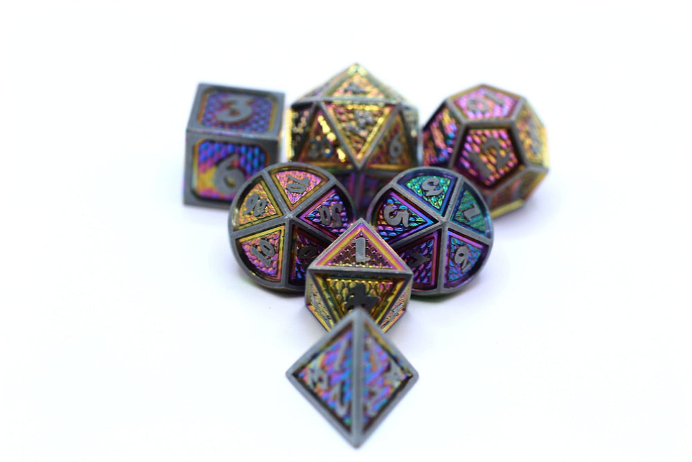 Hymgho Premium Dice - Solid Metal Behemoth Dice set - Brushed Rainbow