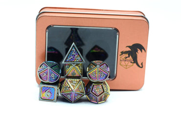 Hymgho Premium Dice - Solid Metal Behemoth Dice set - Brushed Rainbow