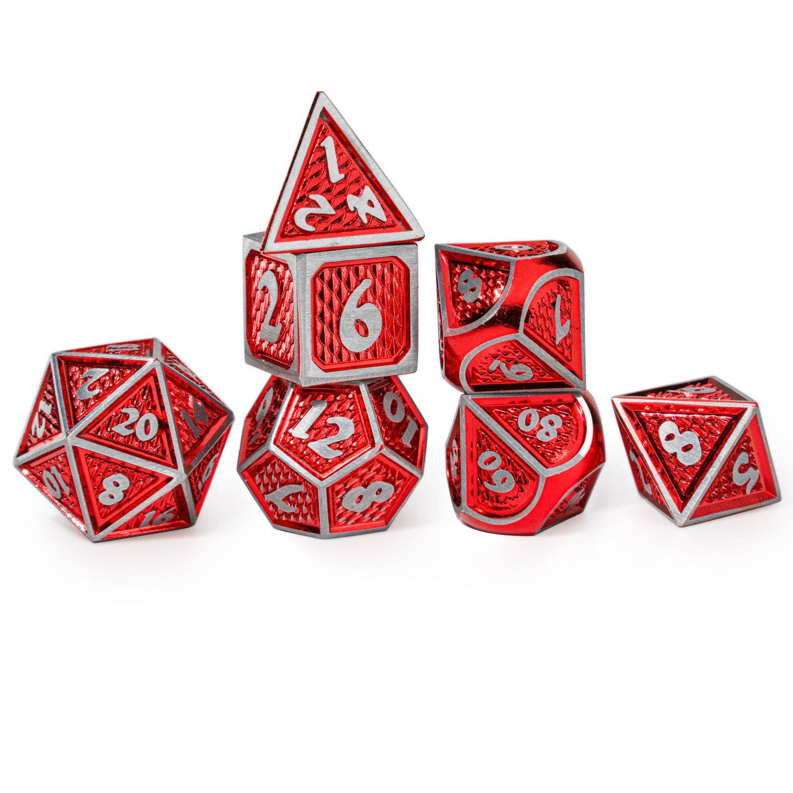 Hymgho Premium Dice - Solid Metal Behemoth Dice set - Brushed Red