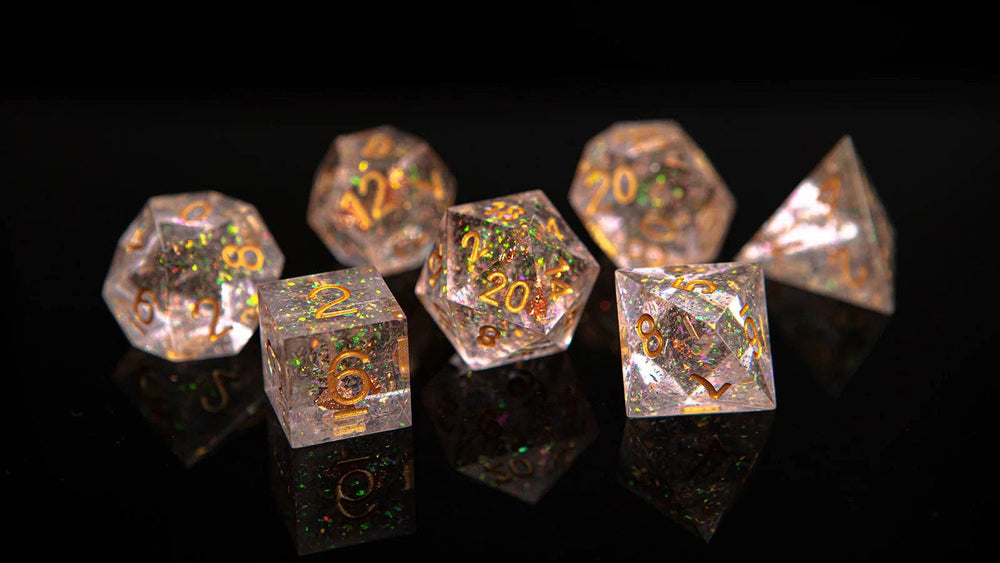 Hymgho Premium Dice - Captured Magic Hand Sanded Sharp Edge Resin - Crystal