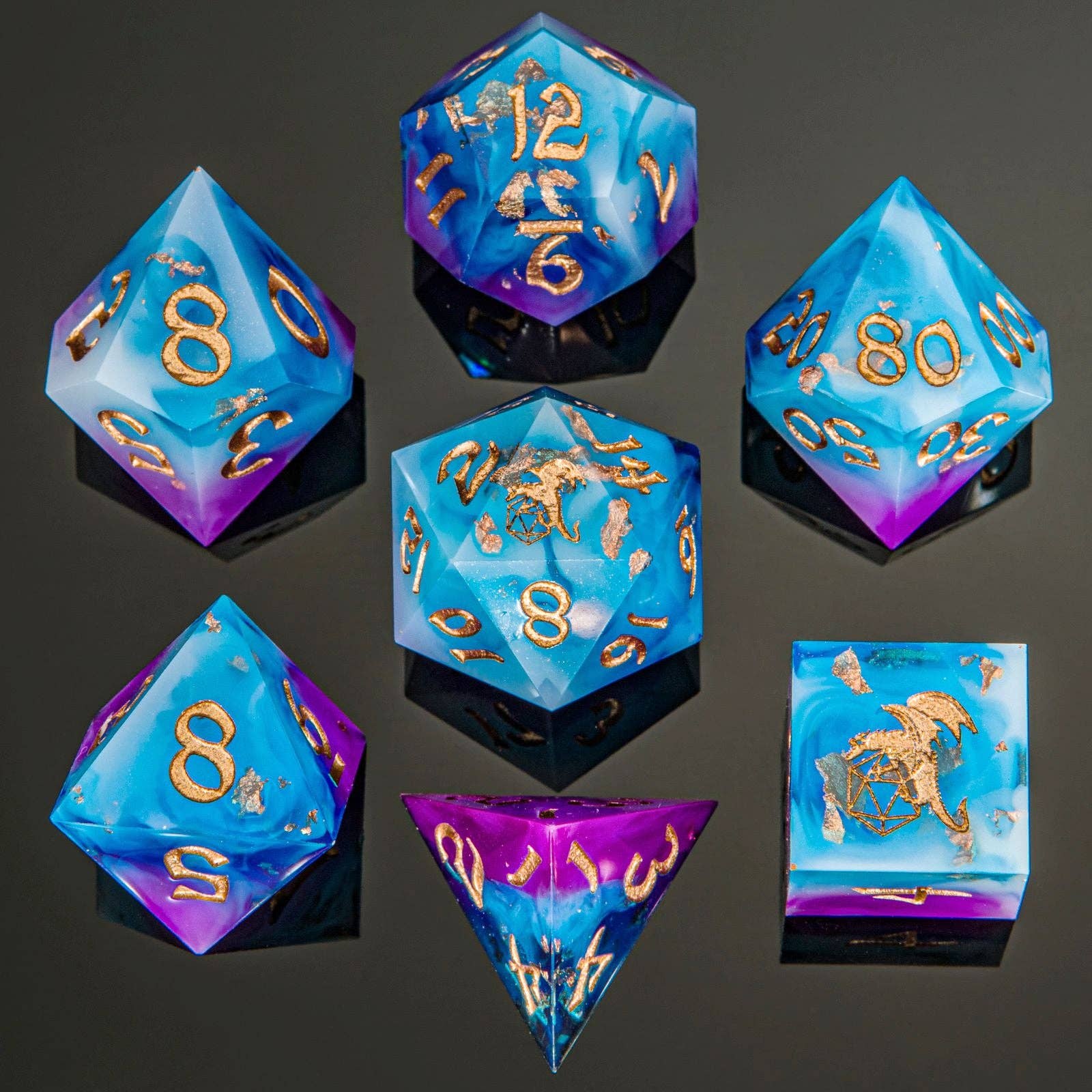 Hymgho Premium Dice - Captured Magic Hand Sanded Sharp Edge Resin - Storm Dragon