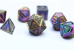 Hymgho Premium Dice - Solid Metal Behemoth Dice set - Brushed Rainbow
